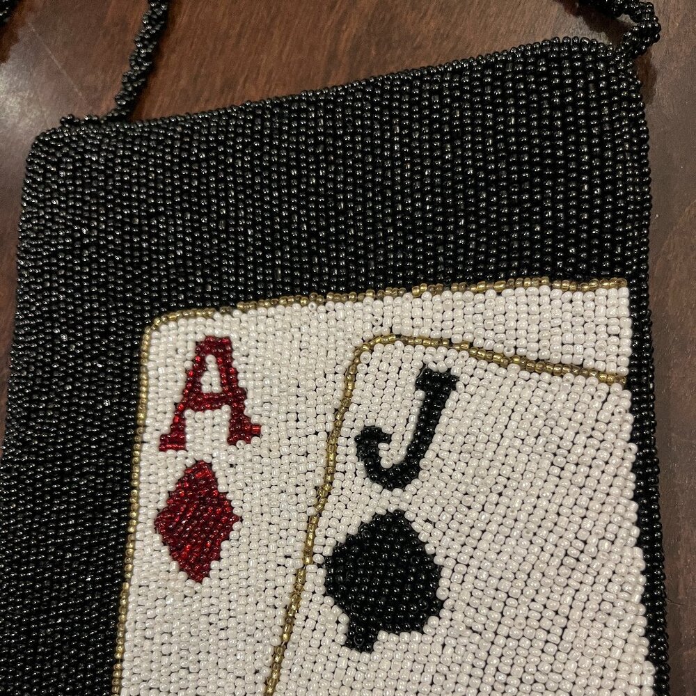 Beaded Cross Body Bag Purse Cards Las Vegas Ace of Diamonds Jack of Spades - Picture 5 of 11